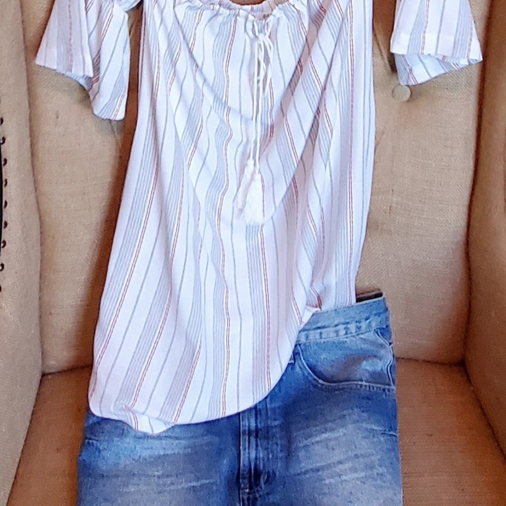 STRIPED OFF SHOULDER TUNIC - Picture 9 of 9